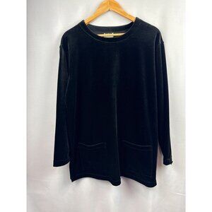 Clio Womens Medium Black Velvet Long Sleeve Top With Pockets